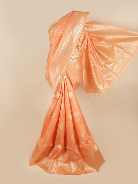 

Pothys Orange & Silver-Toned Zari Jute Silk Saree