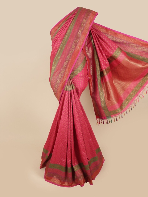 

Pothys Pink & Gold-Toned Ethnic Motifs Zari Art Silk Saree