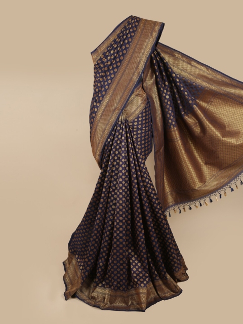 

Pothys Navy Blue & Gold-Toned Floral Zari Art Silk Saree