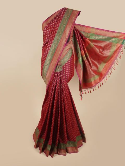 

Pothys Maroon & Gold-Toned Ethnic Motifs Zari Art Silk Saree
