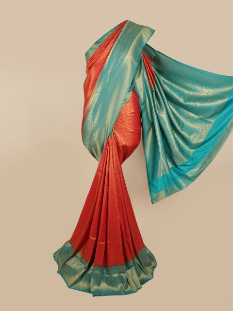 

Pothys Red & Turquoise Blue Ethnic Motifs Zari Art Silk Saree