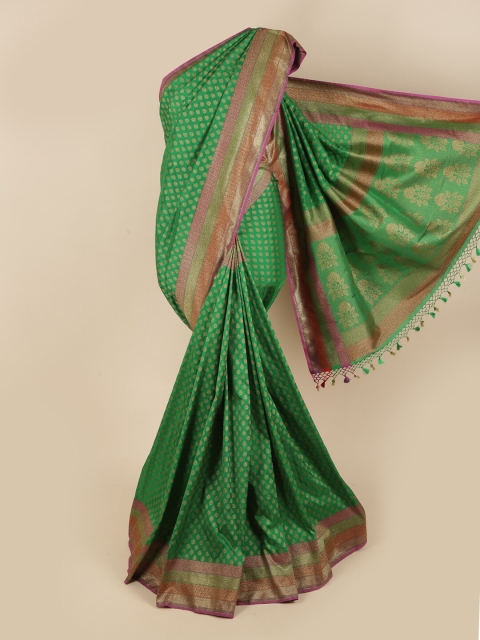 

Pothys Green & Gold-Toned Ethnic Motifs Zari Art Silk Saree