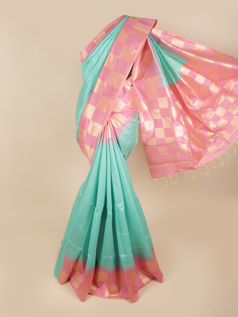 

Pothys Turquoise Blue & Rose Zari Jute Silk Saree