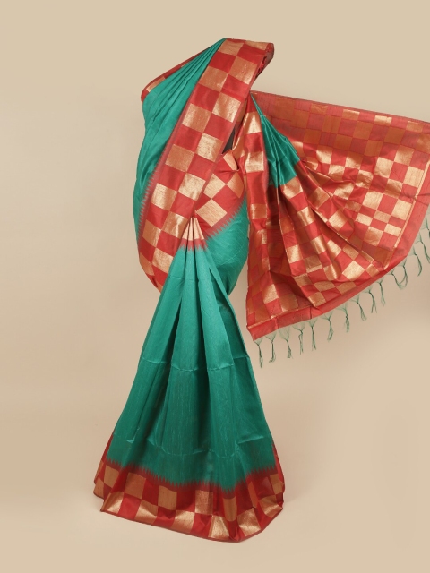 

Pothys Green & Red Zari Jute Silk Saree