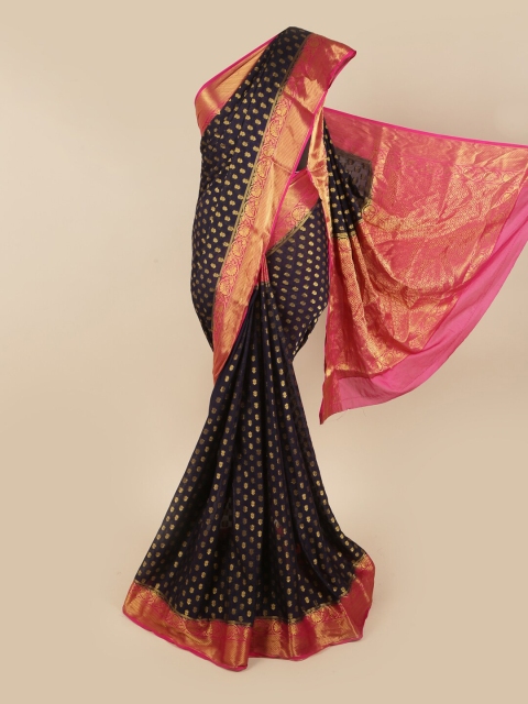 

Pothys Navy Blue & Pink Floral Zari Art Silk Saree