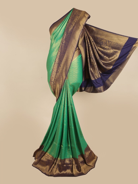 

Pothys Sea Green & Navy Blue Ethnic Motifs Zari Art Silk Saree