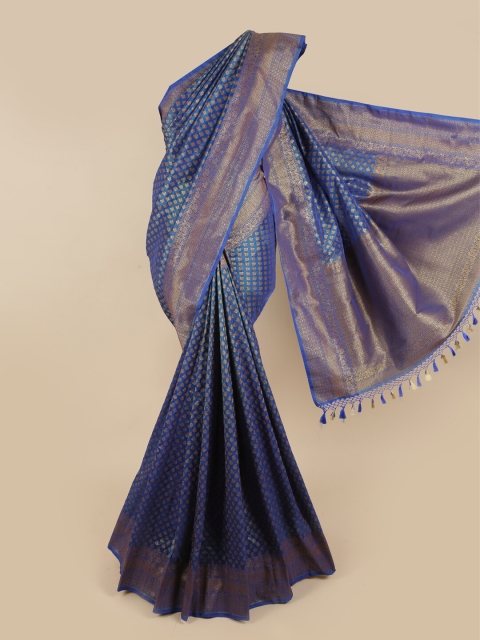 

Pothys Blue & Gold-Toned Ethnic Motifs Zari Art Silk Saree