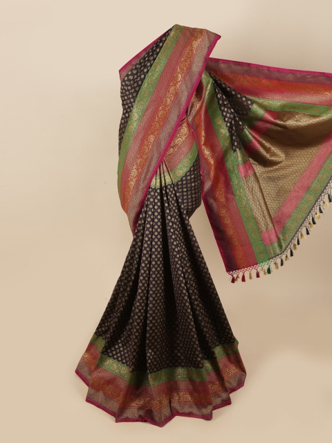 

Pothys Navy Blue & Red Floral Zari Art Silk Saree