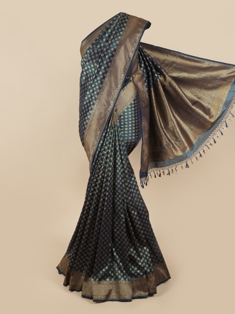 

Pothys Teal & Gold-Toned Ethnic Motifs Zari Art Silk Saree