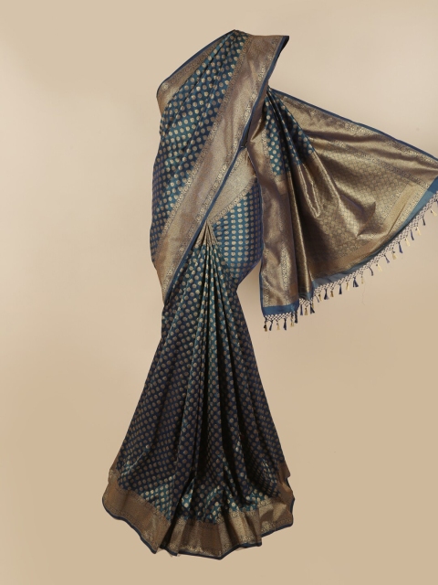 

Pothys Teal & Gold-Toned Ethnic Motifs Art Silk Saree