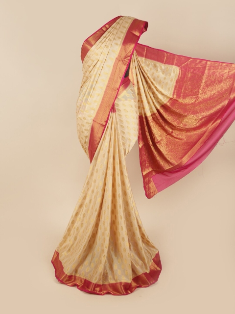 

Pothys Cream-Coloured & Gold-Toned Ethnic Motifs Art Silk Saree