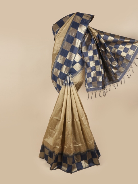 

Pothys Tan & Navy Blue Jute Silk Saree