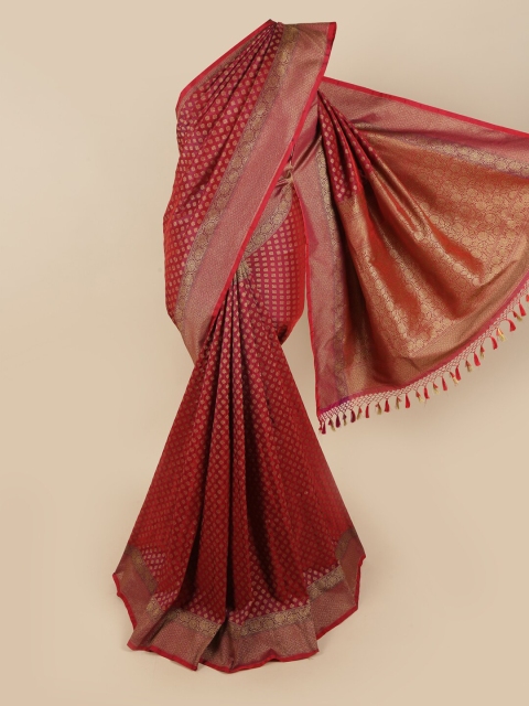 

Pothys Maroon & Pink Floral Art Silk Saree