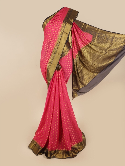 

Pothys Pink & Gold-Toned Ethnic Motifs Art Silk Saree