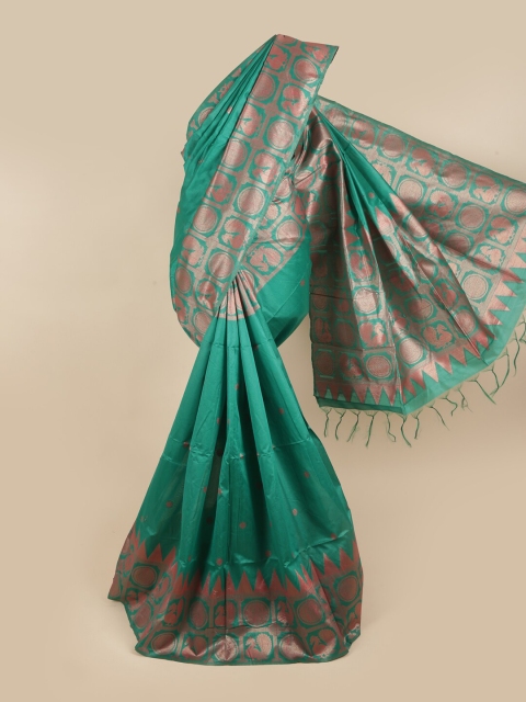 

Pothys Green & Rose Gold Jute Silk Saree