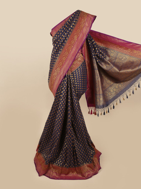 

Pothys Navy Blue & Pink Floral Art Silk Saree
