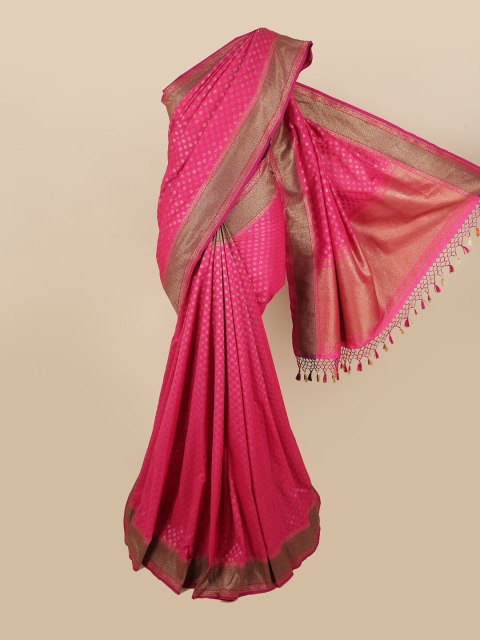 

Pothys Pink & Gold-Toned Ethnic Motifs Art Silk Saree