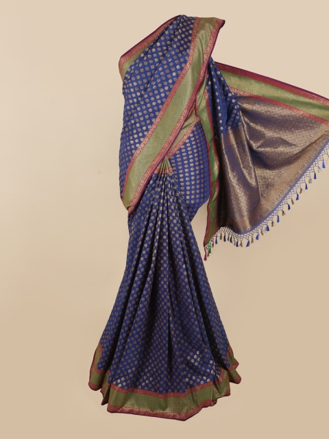 

Pothys Blue & Gold-Toned Ethnic Motifs Art Silk Saree