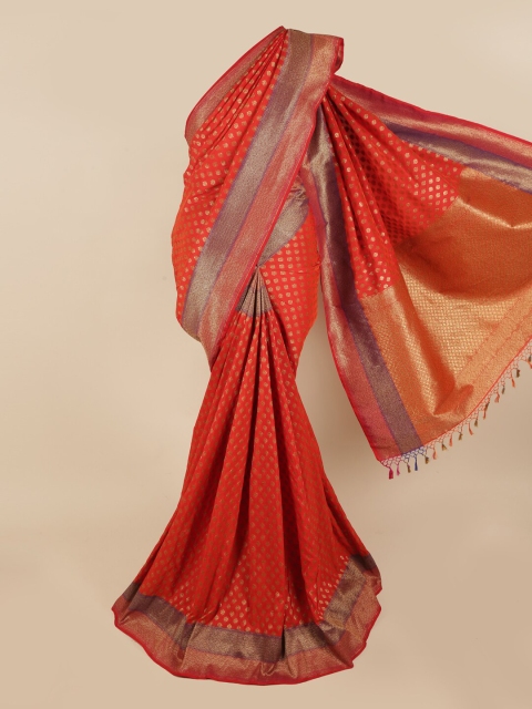 

Pothys Red & Gold-Toned Ethnic Motifs Art Silk Saree