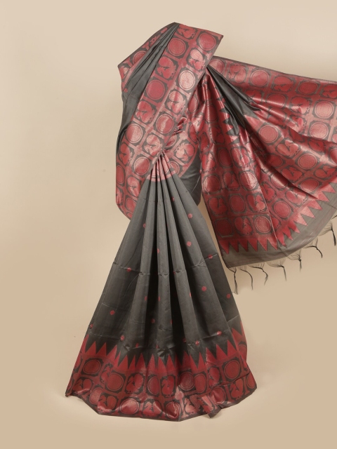 

Pothys Grey & Pink Floral Jute Silk Saree