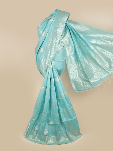 

Pothys Blue & Silver-Toned Woven Design Zari Jute Silk Saree