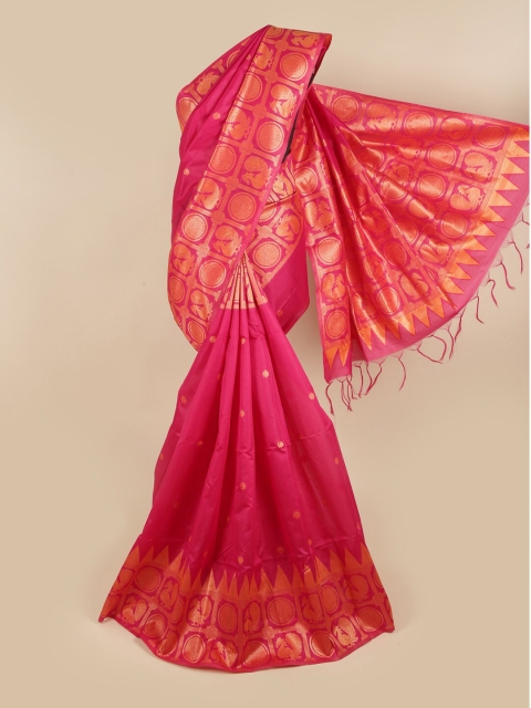 

Pothys Pink & Orange Woven Design Zari Jute Silk Saree