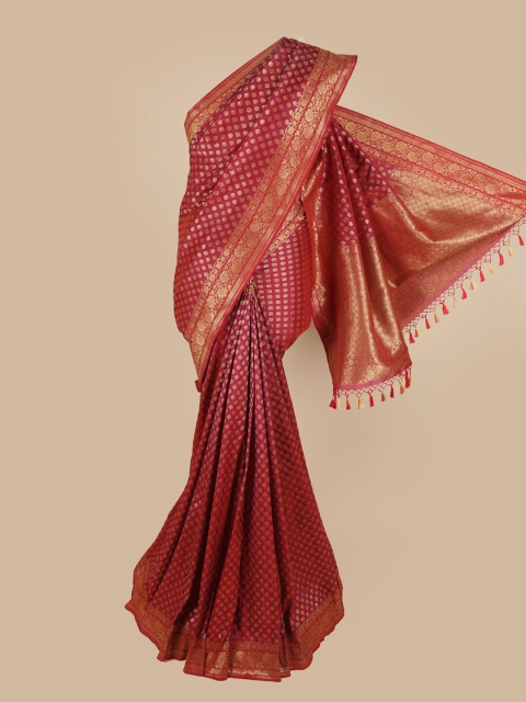 

Pothys Maroon & Gold-Toned Ethnic Motifs Art Silk Saree