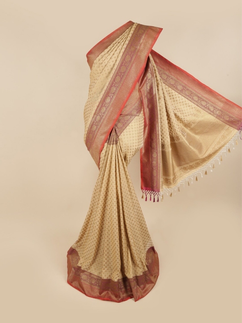 

Pothys Cream-Coloured & Gold-Toned Ethnic Motifs Art Silk Saree