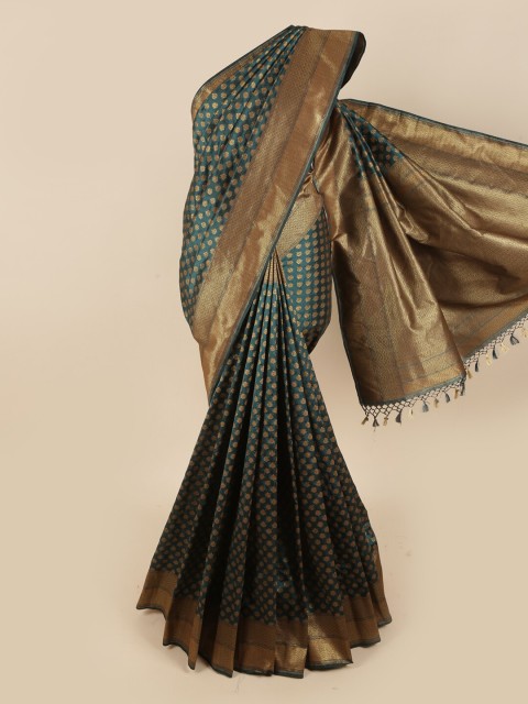 

Pothys Green & Gold-Toned Woven Design Zari Art Silk Saree