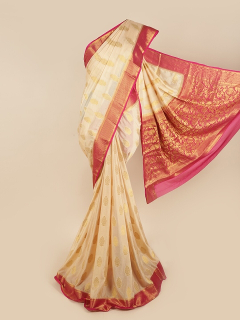 

Pothys Cream-Coloured & Magenta Woven Design Zari Art Silk Saree