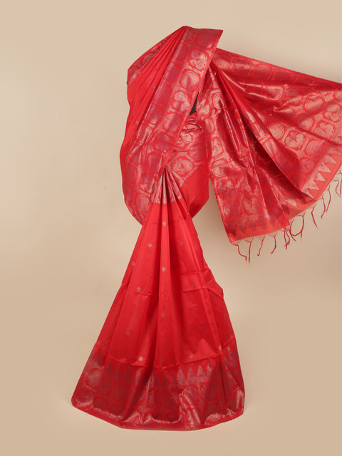 

Pothys Red & Gold-Toned Woven Design Zari Jute Silk Saree