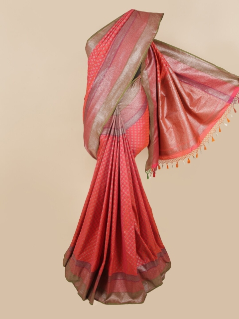 

Pothys Peach-Coloured & Green Woven Design Zari Art Silk Saree