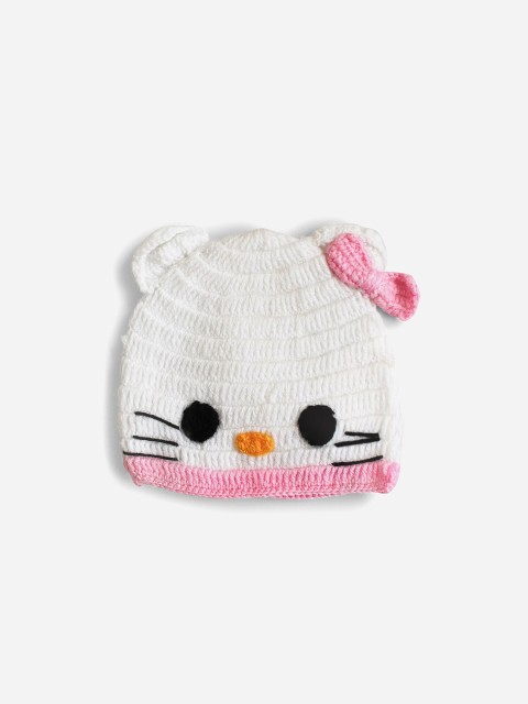 

Woonie Kids White & Pink Kitty Embroidered Acrylic Handmade Beanie