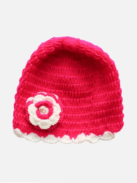 

Woonie Kids Red & White Embroidered Floral Acrylic Handmade Beanie
