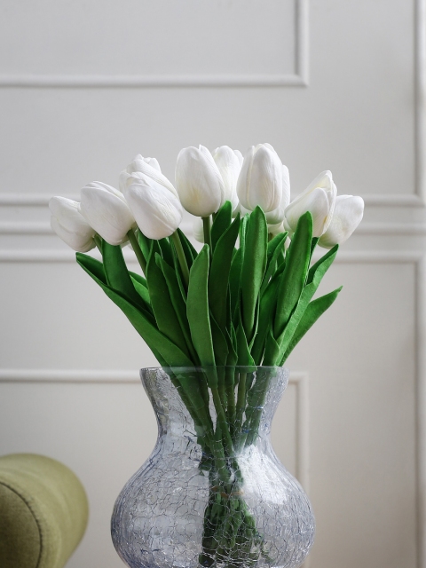

FOLIYAJ Set Of 10 White & Green Artificial Tulip Bunch