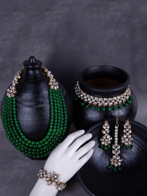 

ANIKAS CREATION Gold Plated Green Long Kundan Choker Necklace Jewellery Set