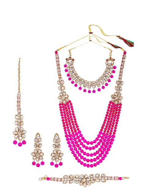 

ANIKAS CREATION Gold Plated Pink Long Kundan Choker Necklace Jewellery Set