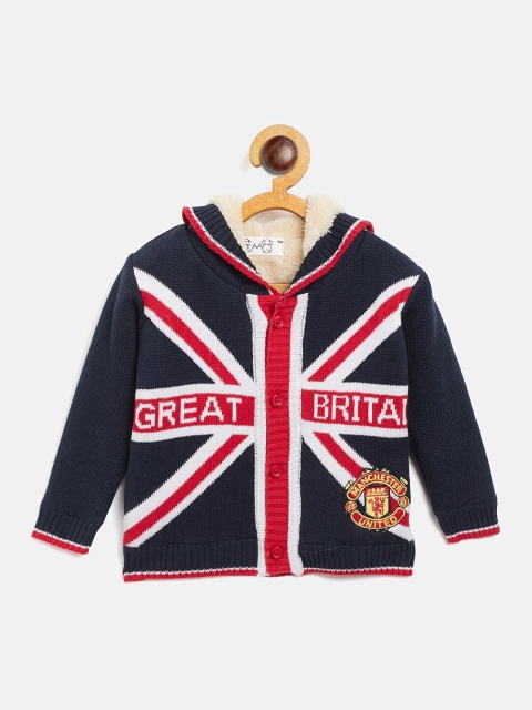 

JWAAQ Boys Navy Blue & Red Front-Open Hooded Sweater