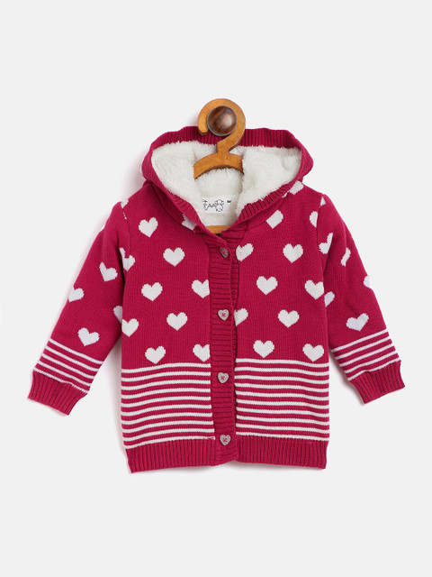 

JWAAQ Girls Fuchsia & White Heart Printed Hooded Cardigan