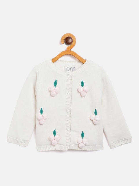 

JWAAQ Girls Cream-Coloured & Green Applique Floral Cardigan