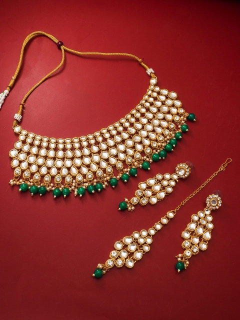 

aadita Pearls and Kundan Choker Handcrafted Embellished Jewellery Set, Gold