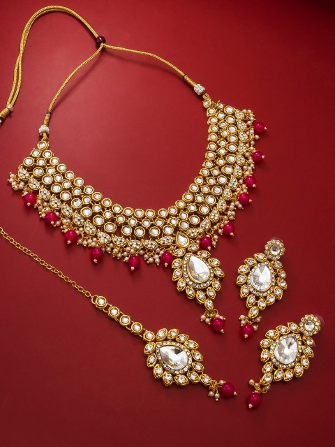 

aadita Pearls and Kundan Choker Handcrafted Embellished Jewellery Set, Gold
