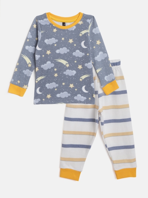 

GAME BEGINS Boys Blue & White Cotton Printed Pyjama Set