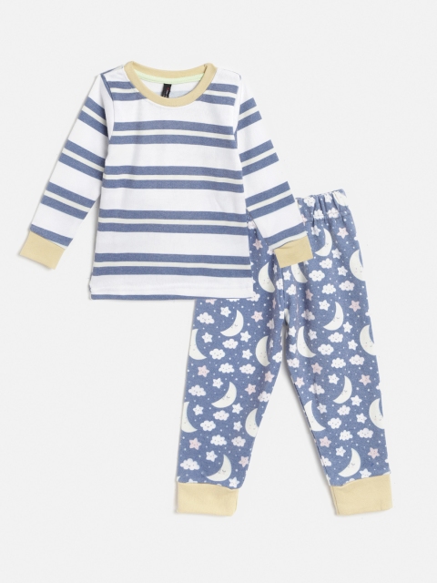 

GAME BEGINS Boys Blue & White Pure Cotton Striped Pyjamas Set