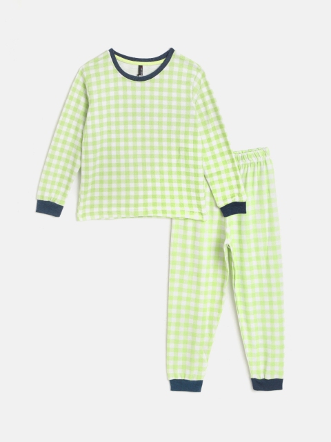 

GAME BEGINS Boys Green & White Checked Pyjamas Set