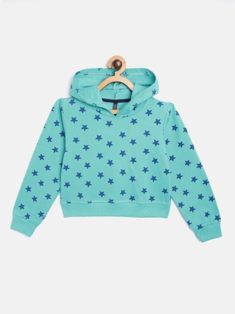 

GAME BEGINS Girls Sea Green Conversational Print Hooded Sweatshirt