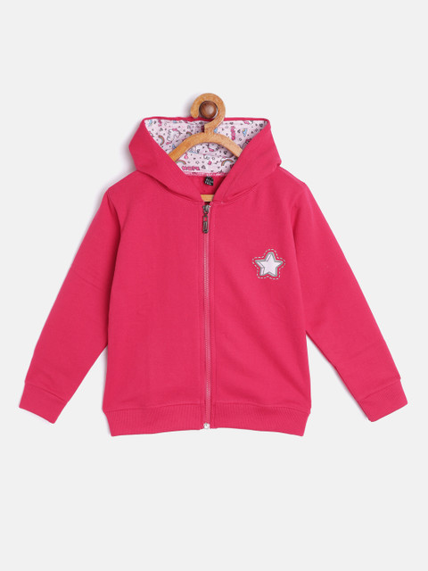 

GAME BEGINS Girls Pink Solid Hooded Pure Cotton Sweatshirt