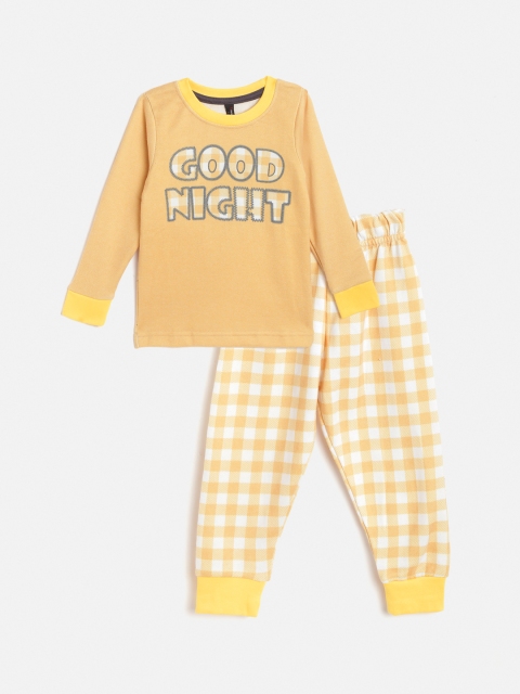 

GAME BEGINS Boys Mustard Yellow & White Printed Pyjamas Set