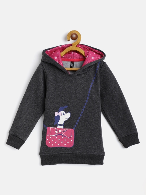 

GAME BEGINS Girls Charcoal Grey & Pink Graphic Print Detail Cotton Hooded Sweatshirt