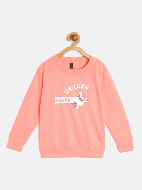 

GAME BEGINS Girls Peach-Coloured & White Cotton Unicorn Print Sweatshirt